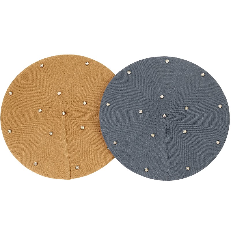 Women's Colour Rhinestones Ber - Beret French Wool ulasan dan harga